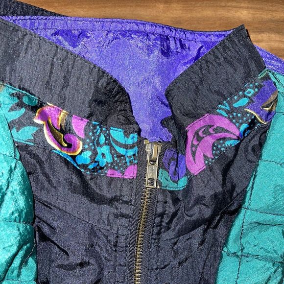 Vintage 90s Sports Accent Lined Floral Windbreaker Zip Jacket Womens Size Large - Picture 6 of 12
